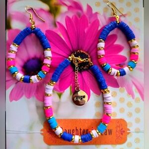 Hawaiian summer vibes claybead bracelet and earring set